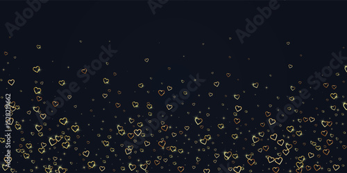 Gold hearts scattered on black background.