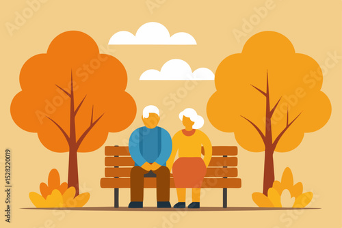 Autumn Tranquility Elderly Couple Sharing Peaceful Moments on a Park Bench