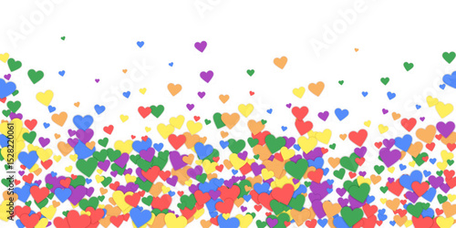 Rainbow colored scattered hearts. LGBT valentine