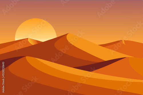 Golden desert dunes under a fiery sunset sky