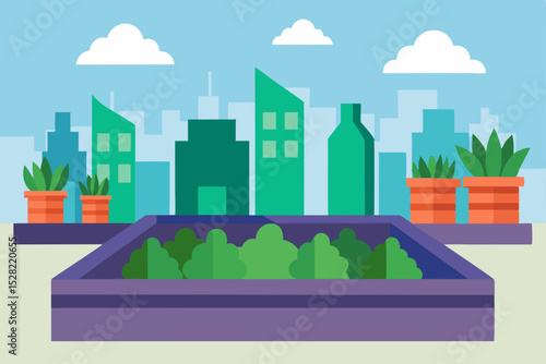 Urban Rooftop Garden Greenery Amidst the Cityscape