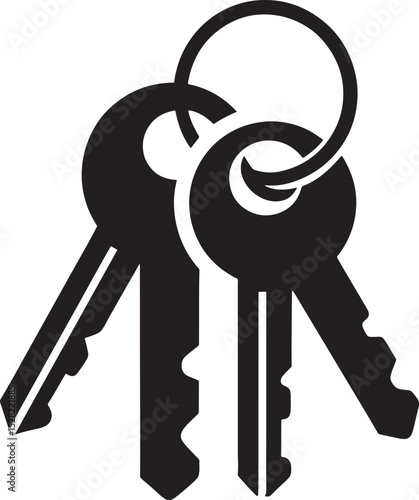 Keyring with keys silhouette isolated on white background