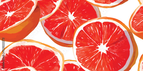 Vibrant Watercolor Grapefruit Citrus Seamless Pattern. Fresh Healthy Food Slice Design for trendy design, textile, packaging, fabric, wallpaper, branding, stationery, wrapping paper interior decor.