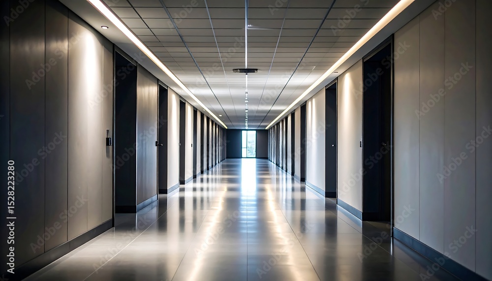 Modern office hallway with light at end. Modern office hallway with light at end.
