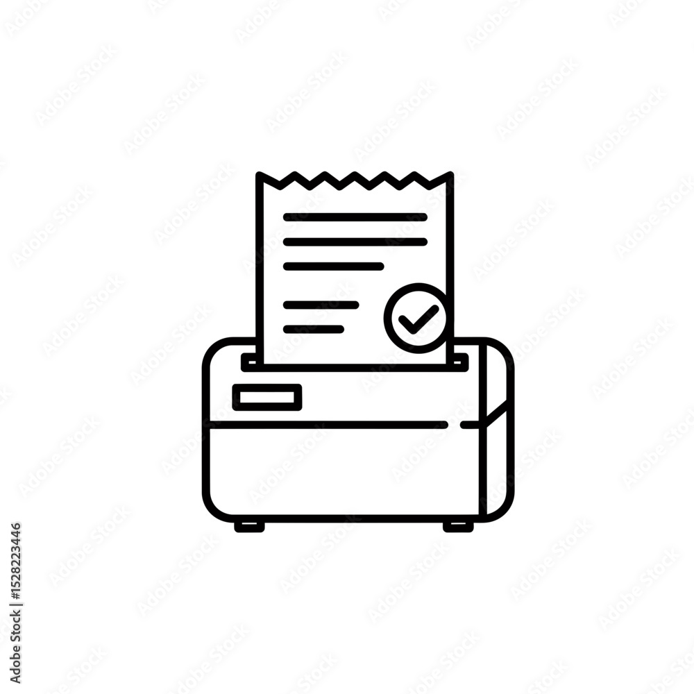 Thermal Receipt Printer Outline Icon Vector, POS System, Approved Payment, Black and White Illustration, Minimalist Design Thermal Receipt Printer Outline Icon Vector, POS System, Approved Payment, Black and White Illustration, Minimalist Design