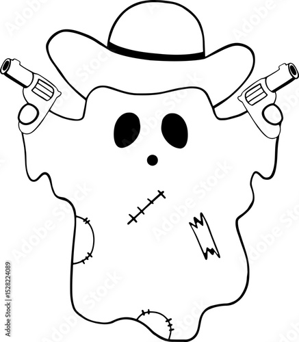 Cowboy ghost outline spooky western silhouette gunslinger hat eerie Halloween spooky character ghostly figure wild west scary haunted mysterious dark shadow outlaw pistol revolver spooky costume
