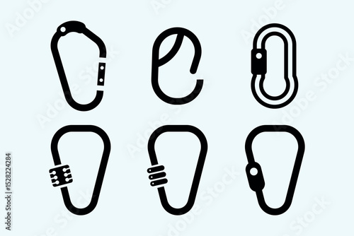Carabiner   and climbing tool  Solid  Screw Lock icon set.