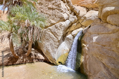 Natural Waterfall at Chebika Oasis in Southern Tunisia