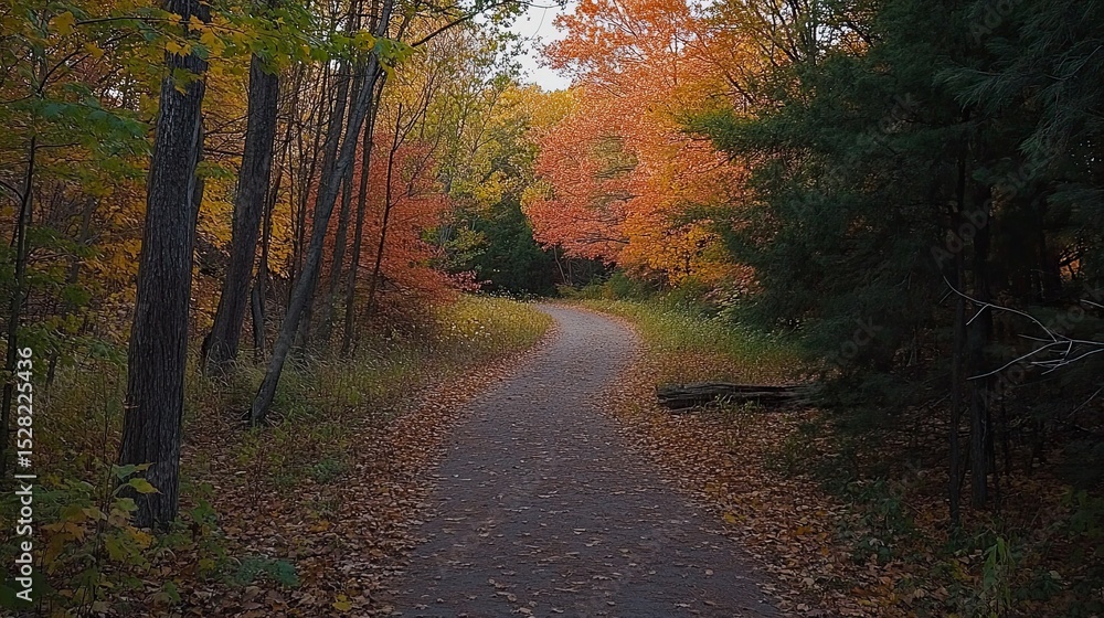 Obraz premium Autumnal path winding through a colorful forest