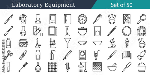 Laboratory Equipment Set Of 50 Scientific Instruments icons