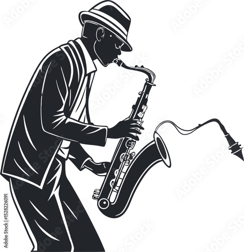  Jazz Musician Playing Saxophone.