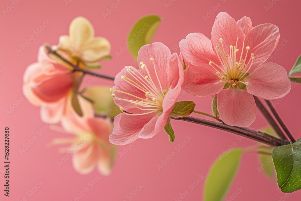 Fototapeta premium Time Lapse captures delicate flower blooming against a soft pink background, Time Lapse of flower blooming on pink background