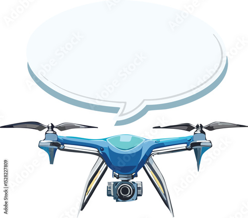 Speech Bubble Over Drone – Communication and Technology Concept Vector Illustration