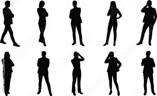 Confident Business Silhouettes: Diverse Poses and Attitudes for Modern Professional Design flat vector illustration