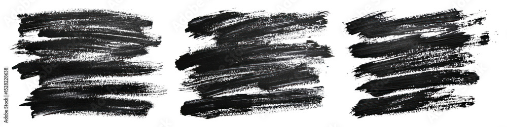 Obraz premium PNG Black brush stroke texture, element set on transparent background