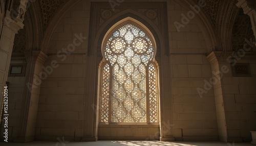 Islamic mashrabiya light filtering on floor