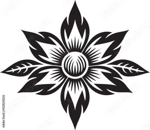 Ornate Black and White Flower Design silhouette