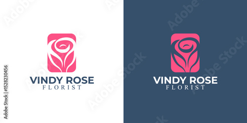 minimalist pink rose logo premium template
