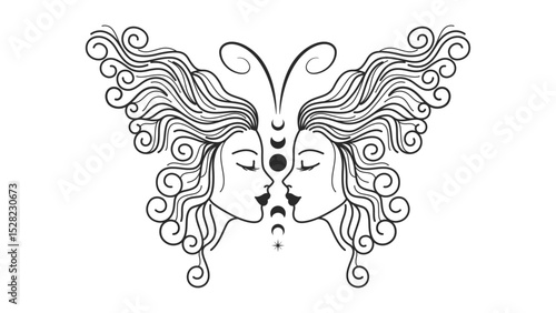 Obraz na plátně A mirrored woman's face transforming into a butterfly, in abstract style, butter