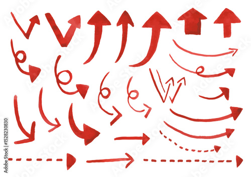 水彩絵の具で描いた矢印素材セット