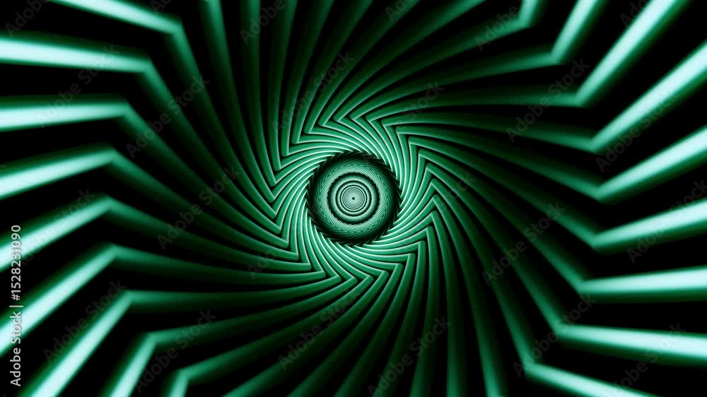 3D loop animation of glowing hypnotic tunnel spiral in motion