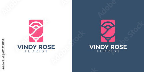 minimalist pink rose logo premium template