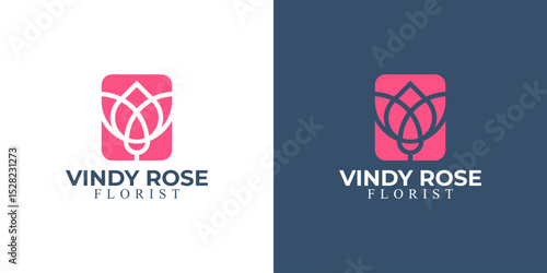 minimalist pink rose logo premium template