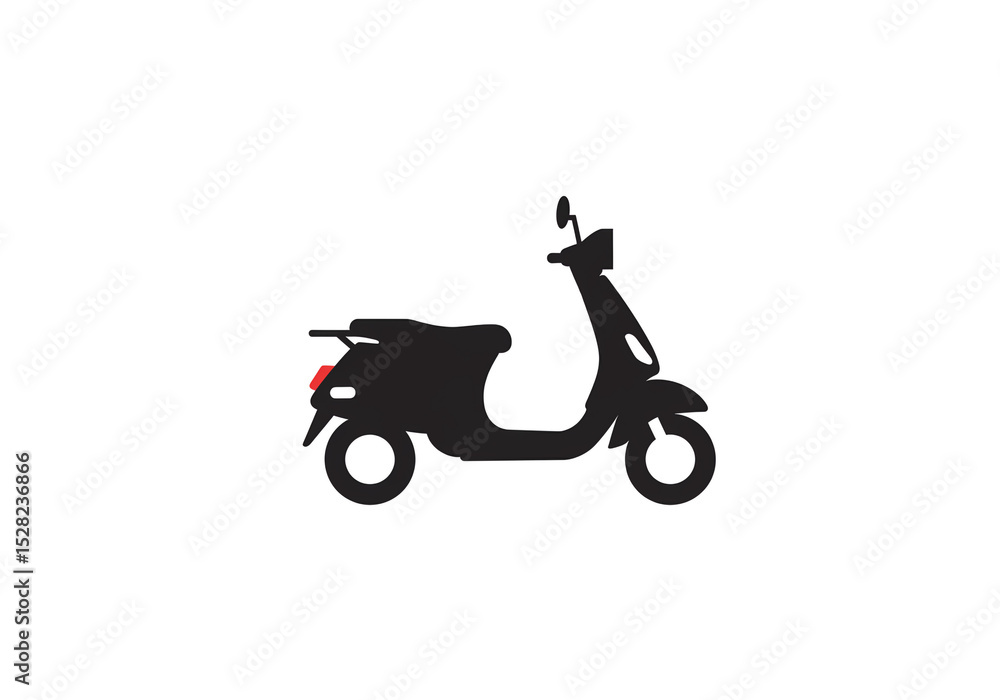 A silhouette of a black scooter with a red tail light on a white background in a simple design A silhouette of a black scooter with a red tail light on a white background in a simple design