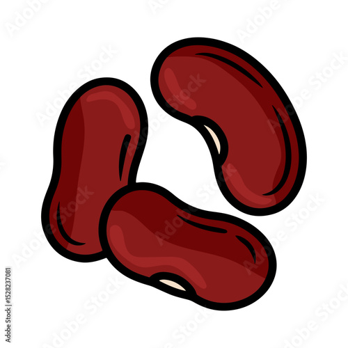 Illustration showing a small group of three kidney beans with dark red color and black outlines