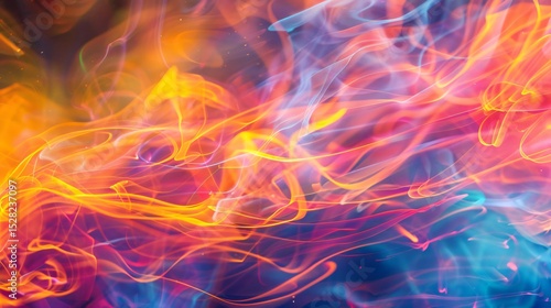 Yellow light trails dance across an abstract backdrop painting it with colorful luminescence