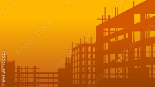 Building construction site background, illustration of an unfinished building