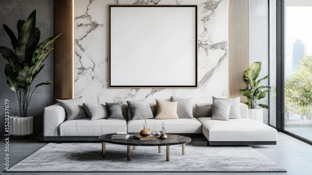 Mock-up poster frame on the wall of living room Luxurious apartment background with contemporary design Modern interior design 3D render 3D illustration Mock-up poster frame on the wall of living room Luxurious apartment background with contemporary design Modern interior design 3D render 3D illustration