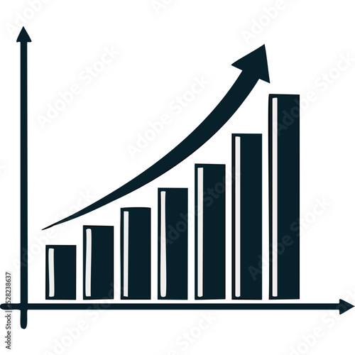 Single-line black vector icon of a growing chart with an upward arrow. Represents success, metrics, finance, and development.