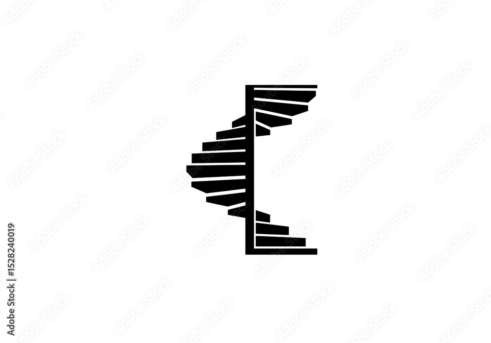 Obraz premium A graphic illustration of a spiral staircase in black and white on a plain white background