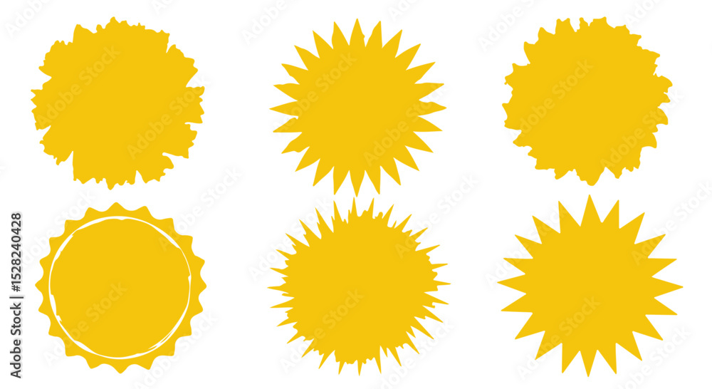 Fototapeta premium Six Sunny Yellow Starburst Shapes Design Elements Perfect for Branding and Web Design Projects