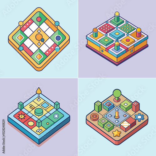 Board Game Illustration Chess, Checkers and Tabletop Game Vector Set