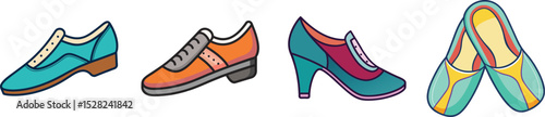 Dance Shoes Illustration  Ballet, Ballroom and Jazz Footwear Vector Icon