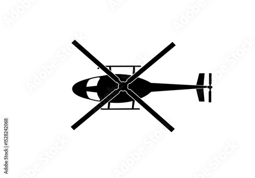 A top down view of a black helicopter silhouette with rotating blades on a white background vector art