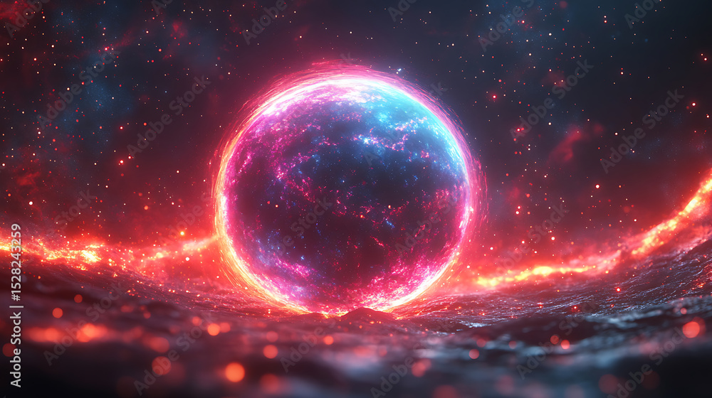 Obraz premium Fiery Nebula Planet Cosmic Energy and Celestial Inferno