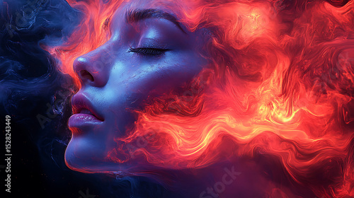 Woman's Face Emerging from Fiery Abstract Nebula Digital Art