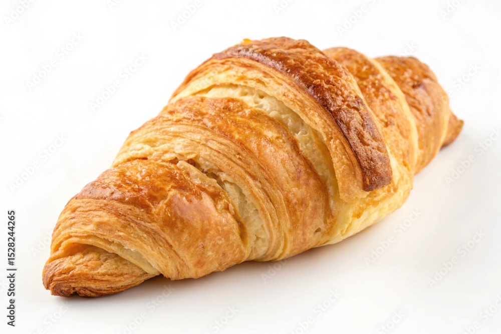 Delicious golden baked croissant isolated on a plain white background perfect for food visuals. Delicious golden baked croissant isolated on a plain white background perfect for food visuals.