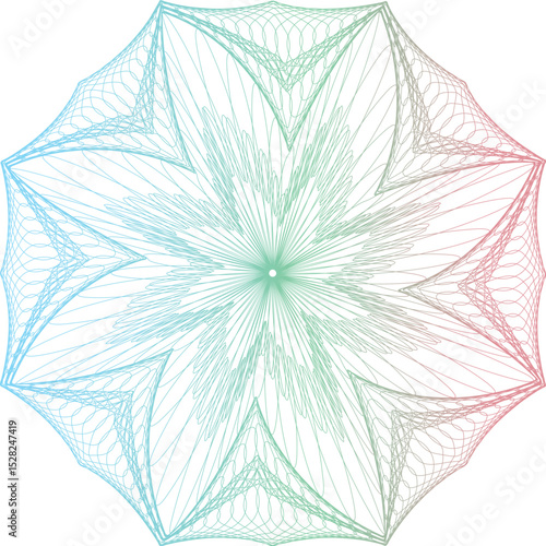 Guilloche Pattern Design with Abstract Radiating Lines and Floral Center – Vector Security Background

