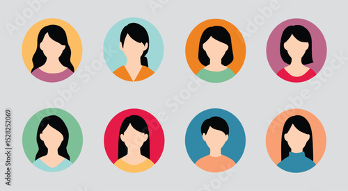 Simple woman icon set, upper body woman circle variation