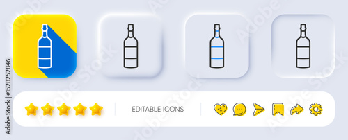 Brandy bottle line icon. Neumorphic, Flat shadow, 3d buttons. Whiskey or Scotch alcohol sign. Line brandy bottle icon. Social media icons. Vector