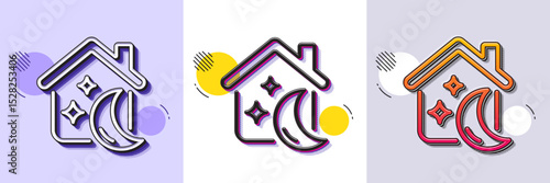 Sleep line icon. Halftone dotted pattern. Gradient icon with grain shadow. Night house sign. Dream home symbol. Line sleep icon. Various designs. Vector