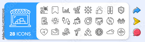 Vip chip, Seo phone and Refrigerator line icons. Interest rate, AI generate, Inflation icons. Pack of Dot plot, Fireworks, Digital wallet icon. Charging cable, Swipe up, Loan percent pictogram. Vector