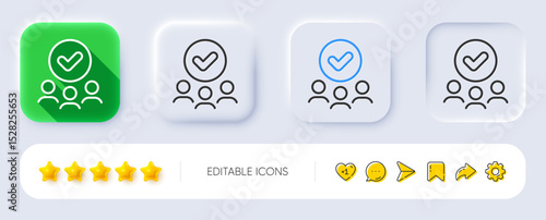 Approved group line icon. Neumorphic, Flat shadow, 3d buttons. Accepted team sign. Human resources symbol. Line approved group icon. Social media icons. Vector