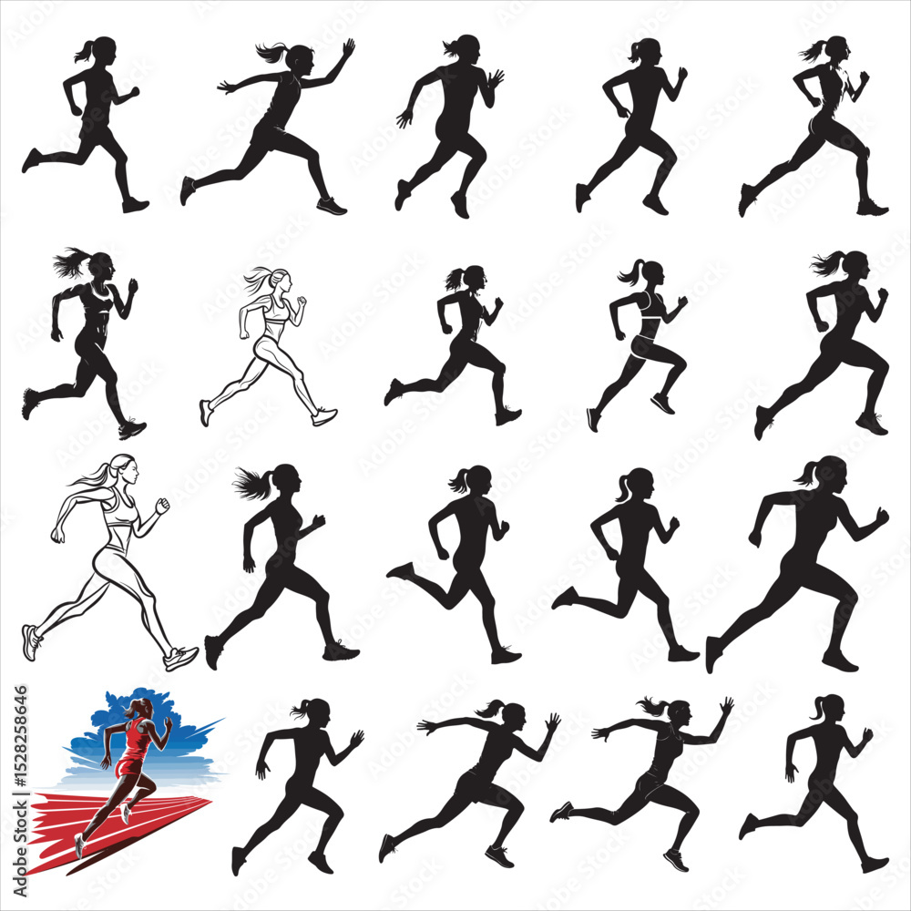 custom made wallpaper toronto digitalwoman running silhouette vector on white background
