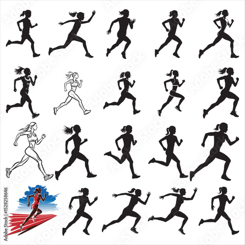 Wallpaper Mural woman running  silhouette vector on white background Torontodigital.ca