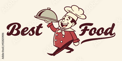 Delightful Retro Chef Serving Best Food Logo Design perfect for Restaurants and Branding Projects.